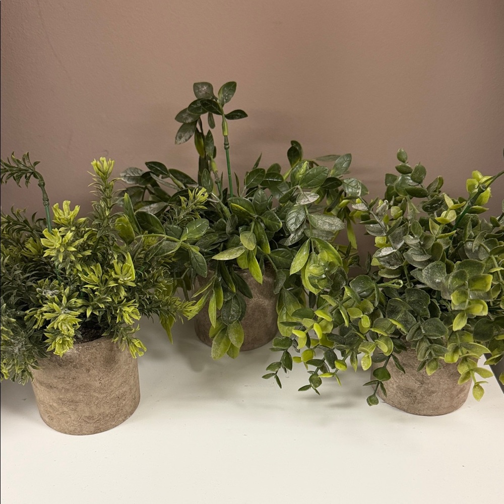 Green Faux Plant Set in Tan Pots